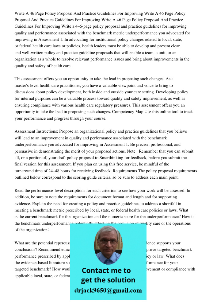Write A 46 Page Policy Proposal And Practice Guidelines For Improving Write a 4–6-page policy proposal and practice guidelines for improving quality and perform