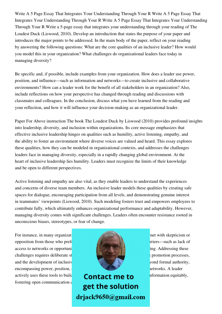 Write A 5 Page Essay That Integrates Your Understanding Through Your R Write a 5-page essay that integrates your understanding through your reading of The Loude
