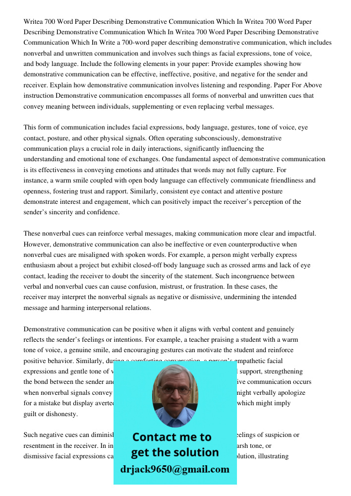 Writea 700 Word Paper Describing Demonstrative Communication Which In Write a 700-word paper describing demonstrative communication, which includes nonverbal an