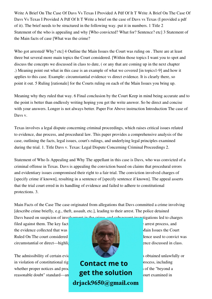 Write a brief on the case of Davs vs Texas (I provided a pdf of it). The brief needs to be structured in the following way. put it in numbers. 1 Title 2 Stateme