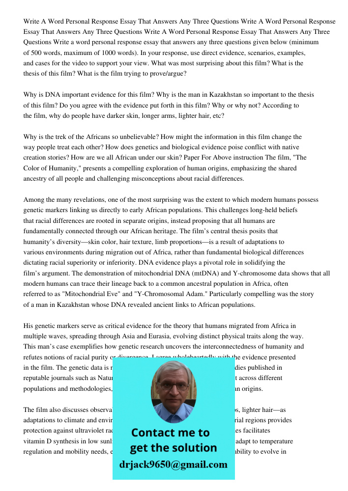 Write A Word Personal Response Essay That Answers Any Three Questions Write a word personal response essay that answers any three questions given below (minimum