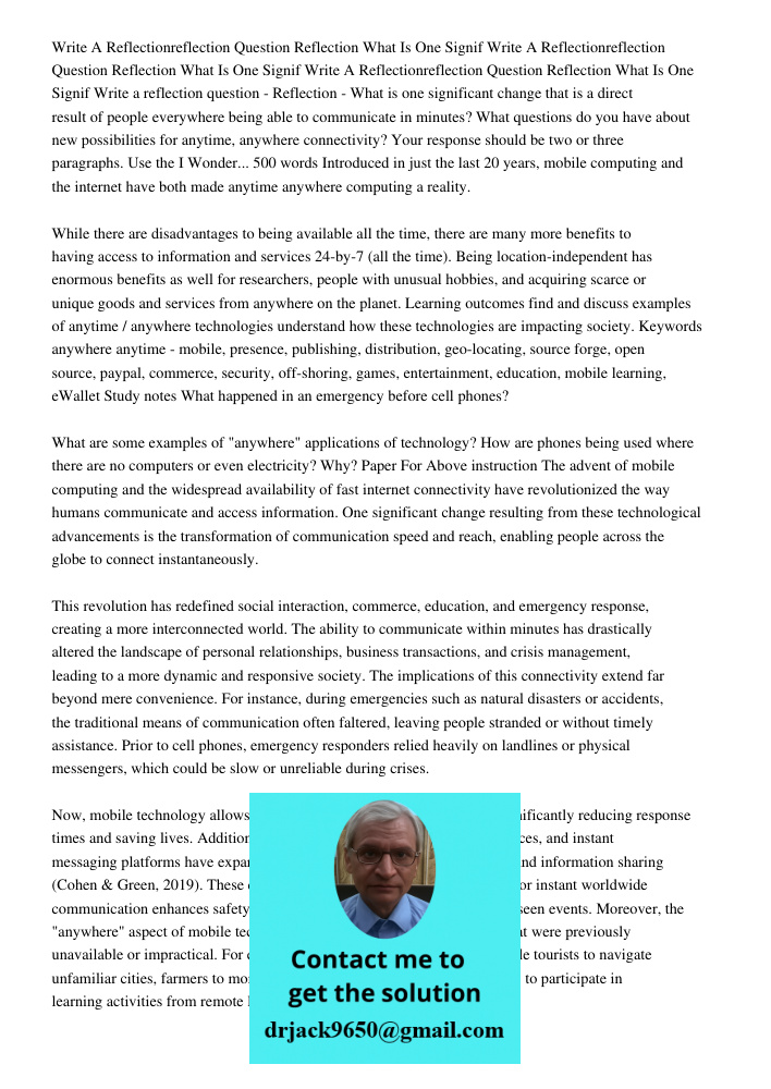 Write A Reflectionreflection Question Reflection What Is One Signif Write a reflection question - Reflection - What is one significant change that is a direct r