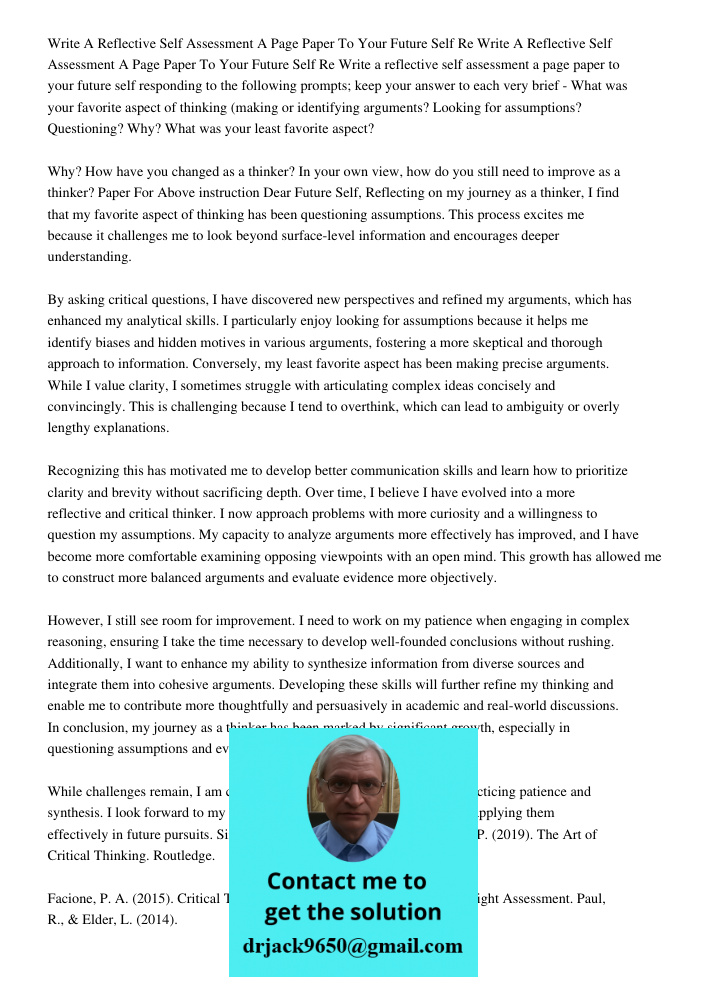 Write a reflective self assessment a page paper to your future self responding to the following prompts; keep your answer to each very brief - What was your fav