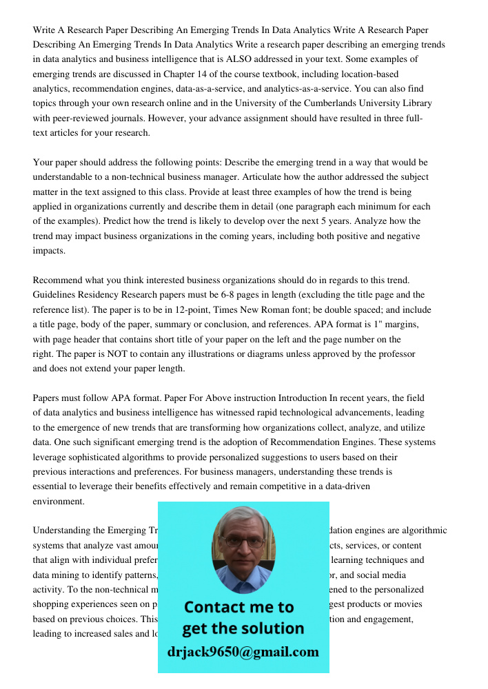 Write a research paper describing an emerging trends in data analytics and business intelligence that is ALSO addressed in your text. Some examples of emerging 