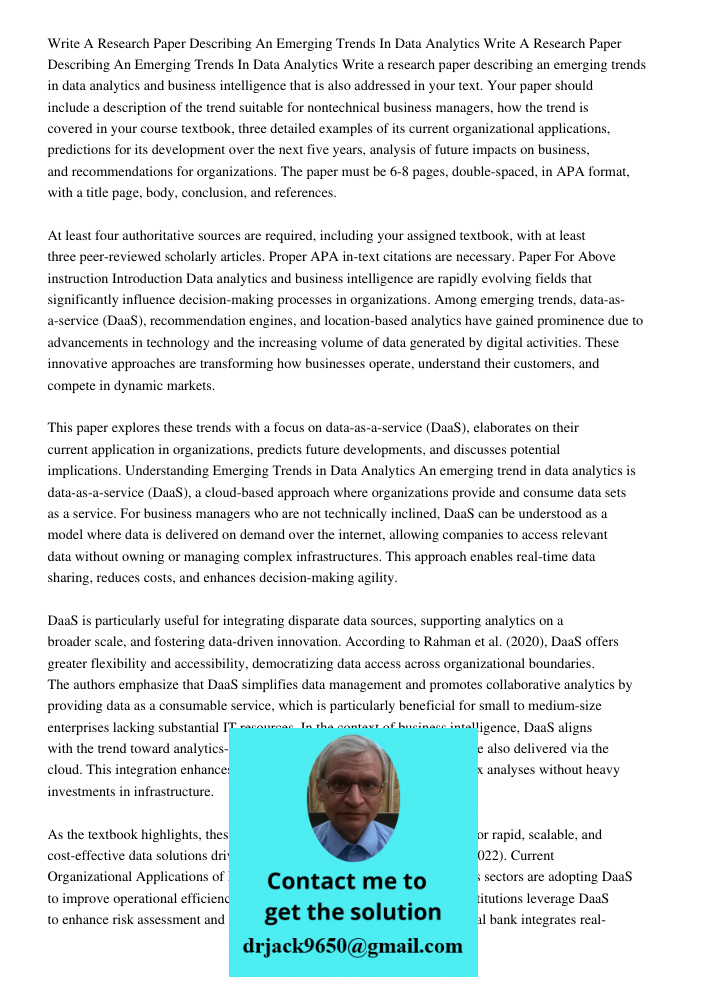 Write a research paper describing an emerging trends in data analytics and business intelligence that is also addressed in your text. Your paper should include 