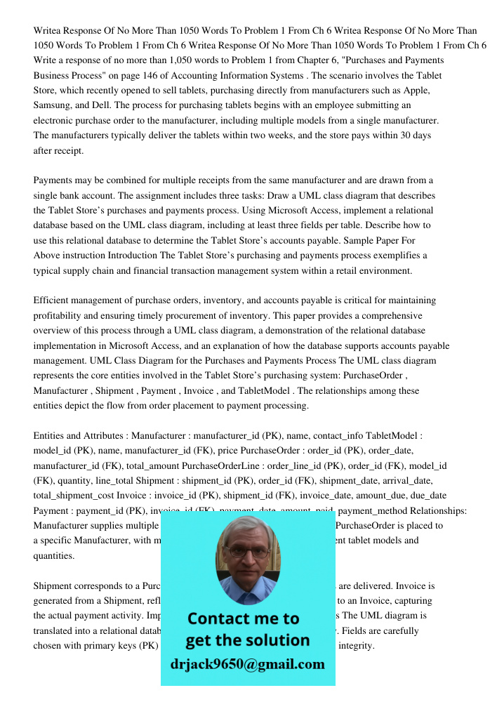 Writea Response Of No More Than 1050 Words To Problem 1 From Ch 6 Write a response of no more than 1,050 words to Problem 1 from Chapter 6, "Purchases and Payme