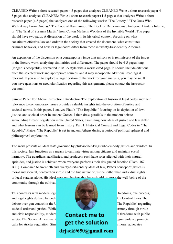 CLEANED Write a short research paper 4 5 pages that analyzes Write a short research paper (4-5 pages) that analyzes one of the following works: "The Lottery," "