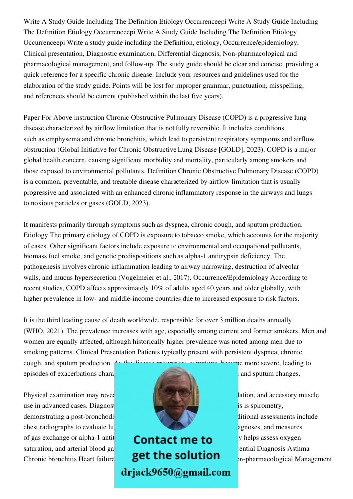 Write A Study Guide Including The Definition Etiology Occurrenceepi Write a study guide including the Definition, etiology, Occurrence/epidemiology, Clinical pr