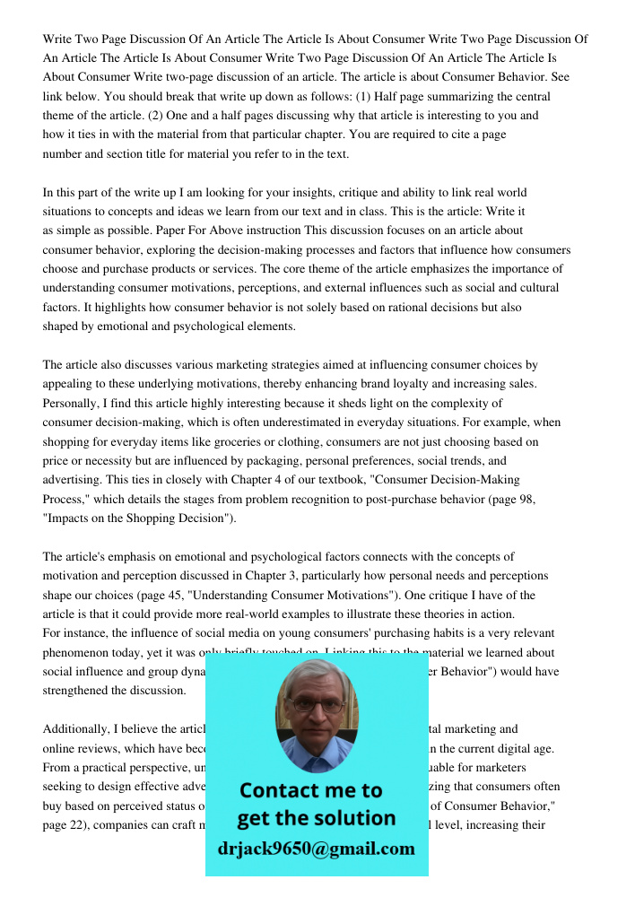 Write Two Page Discussion Of An Article The Article Is About Consumer Write two-page discussion of an article. The article is about Consumer Behavior. See link 