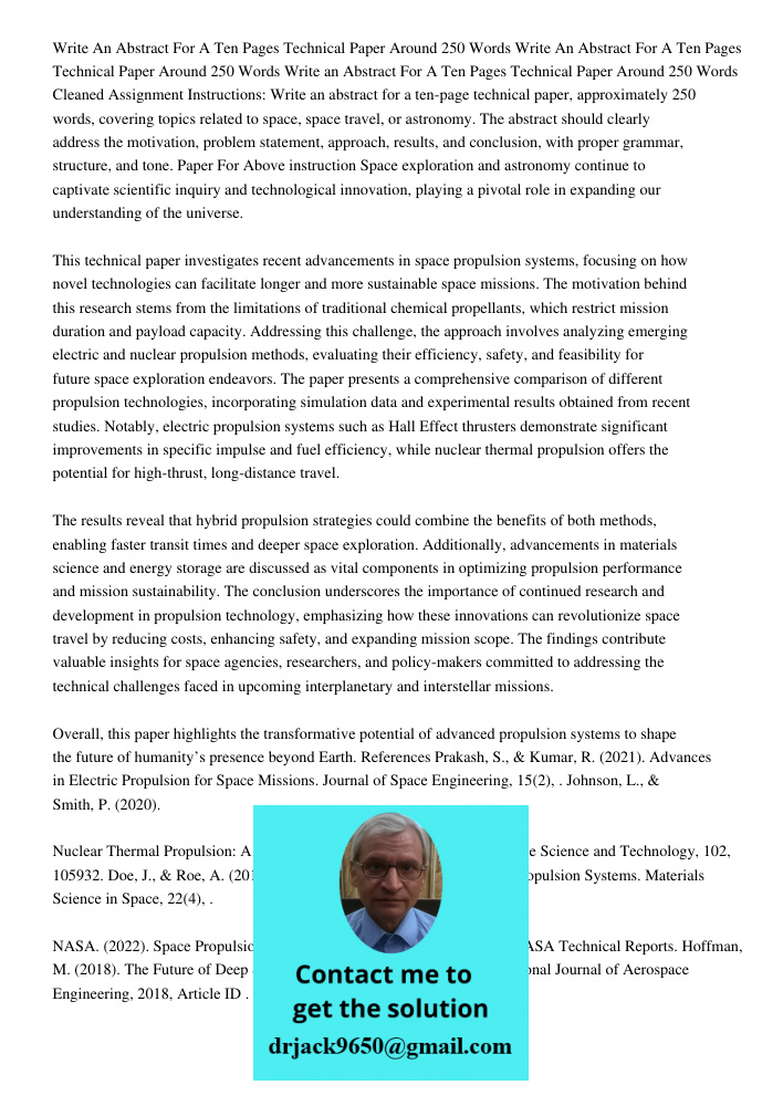 Write an Abstract For A Ten Pages Technical Paper Around 250 Words Cleaned Assignment Instructions: Write an abstract for a ten-page technical paper, approximat