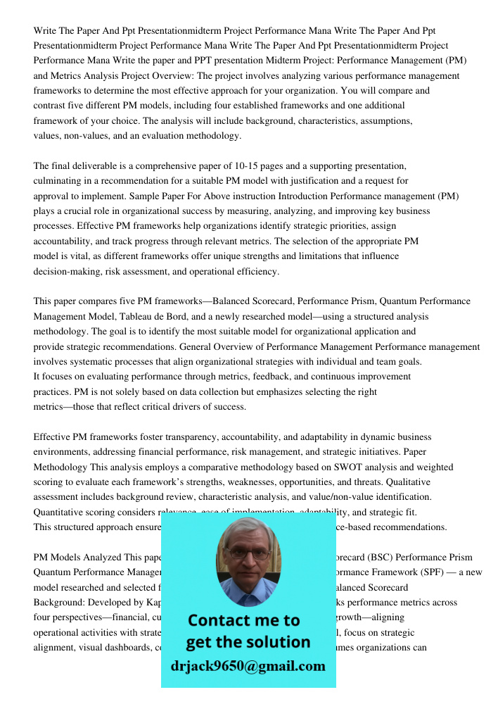 Write The Paper And Ppt Presentationmidterm Project Performance Mana Write the paper and PPT presentation Midterm Project: Performance Management (PM) and Metri