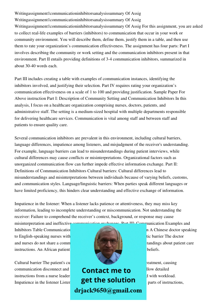 Writingassignment1communicationinhibitorsanalysissummary Of Assig For this assignment, you are asked to collect real-life examples of barriers (inhibitors) to c
