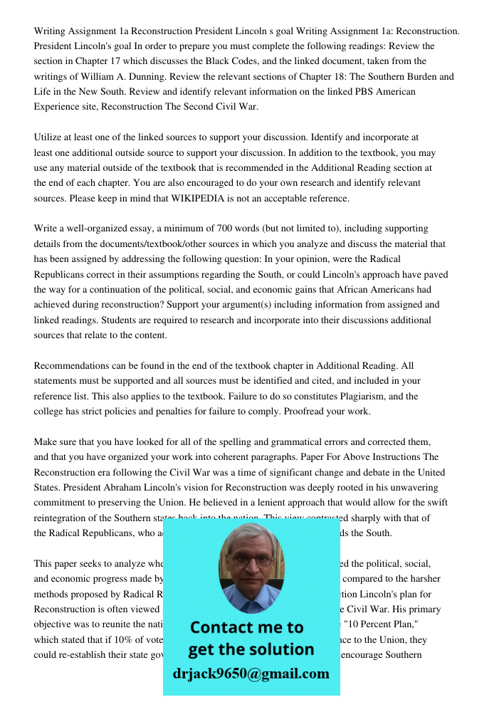 In order to prepare you must complete the following readings: Review the section in Chapter 17 which discusses the Black Codes, and the linked document, taken f