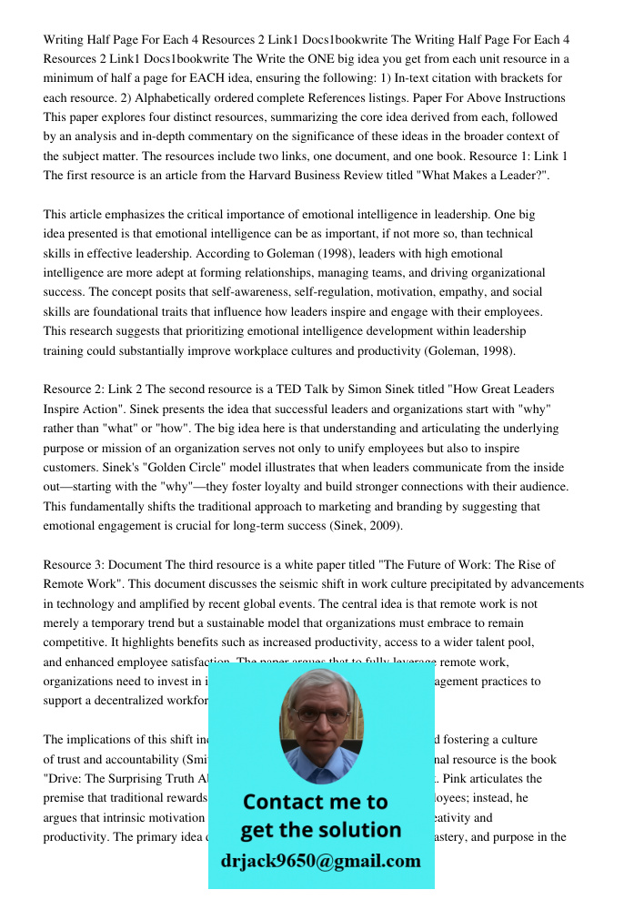 Write the ONE big idea you get from each unit resource in a minimum of half a page for EACH idea, ensuring the following: 1) In-text citation with brackets for 