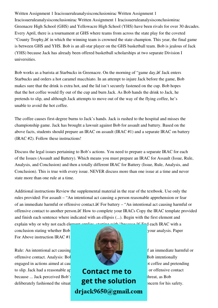 Written Assignment 1 Iracissueruleanalysisconclusionirac Greenacre High School (GHS) and Yellowacre High School (YHS) have been rivals for over 30 decades. Ever