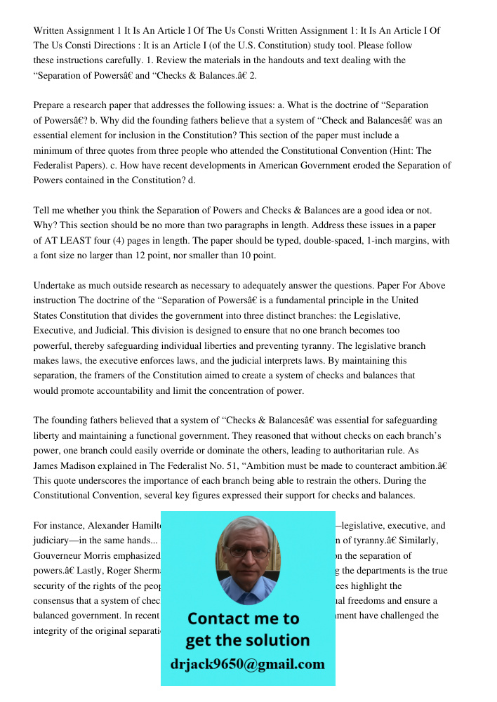 Directions : It is an Article I (of the U.S. Constitution) study tool. Please follow these instructions carefully. 1. Review the materials in the handouts and t