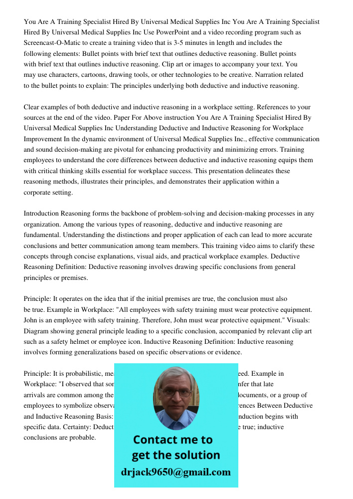 Use PowerPoint and a video recording program such as Screencast-O-Matic to create a training video that is 3-5 minutes in length and includes the following elem