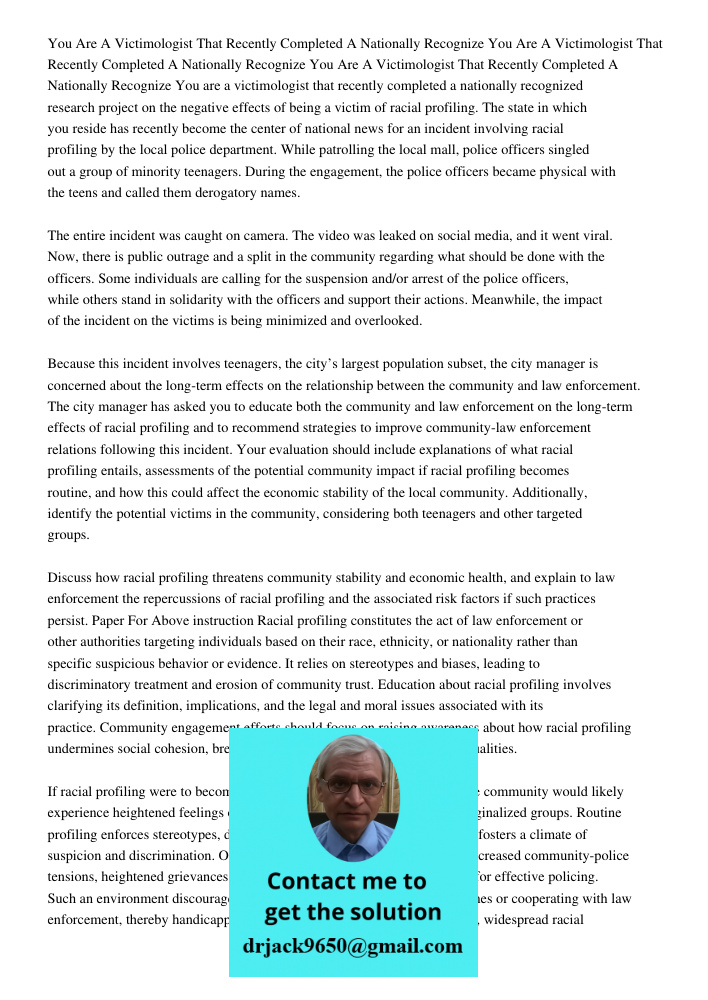 You Are A Victimologist That Recently Completed A Nationally Recognize You are a victimologist that recently completed a nationally recognized research project 