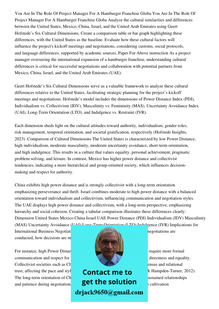 Analyze the cultural similarities and differences between the United States, Mexico, China, Israel, and the United Arab Emirates using Geert Hofstede’s Six Cult