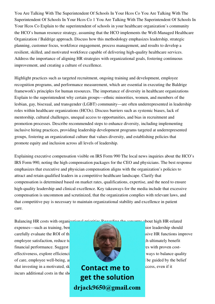 You Are Talking With The Superintendent Of Schools In Your Hcos Co Explain to the superintendent of schools in your healthcare organization’s community the HCO’
