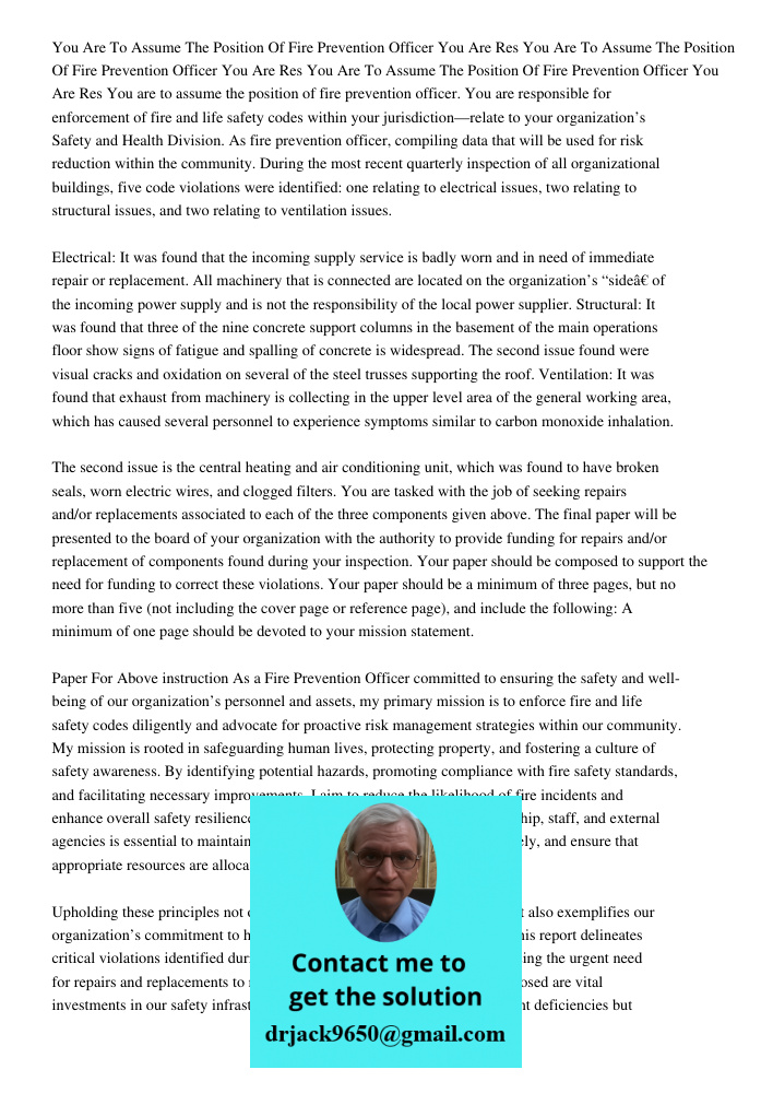 You Are To Assume The Position Of Fire Prevention Officer You Are Res You are to assume the position of fire prevention officer. You are responsible for enforce