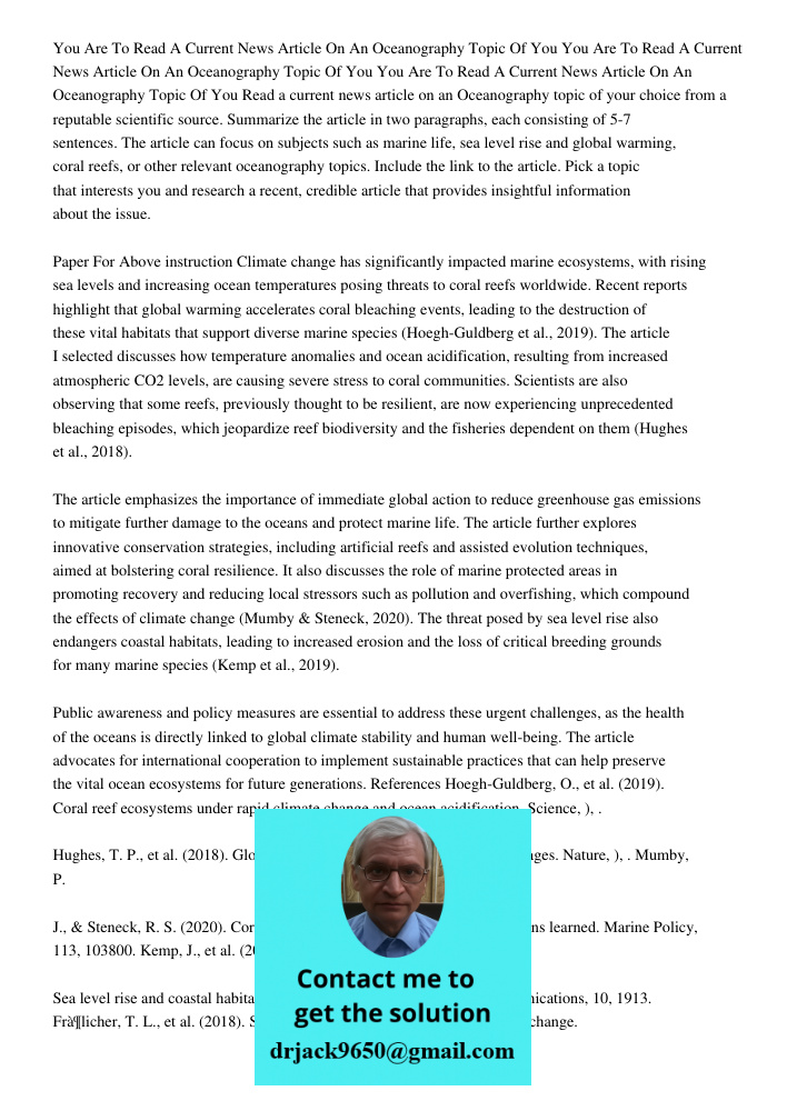 You Are To Read A Current News Article On An Oceanography Topic Of You Read a current news article on an Oceanography topic of your choice from a reputable scie