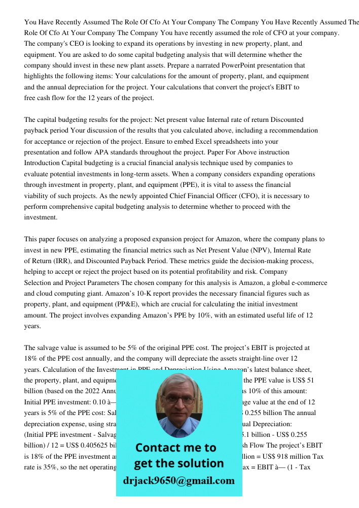 You have recently assumed the role of CFO at your company. The company's CEO is looking to expand its operations by investing in new property, plant, and equipm