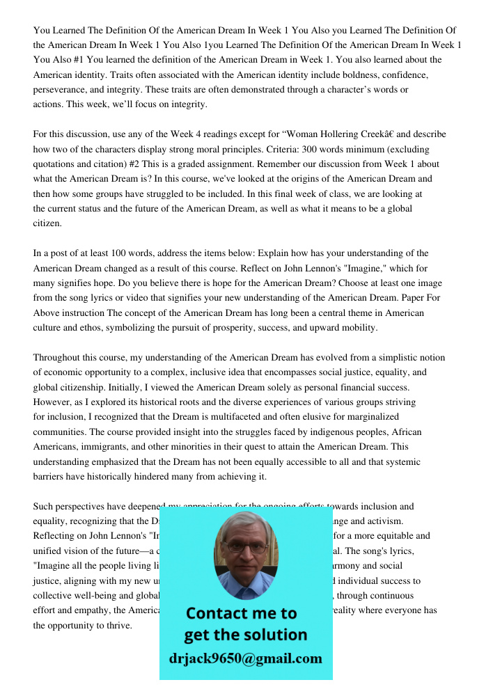 1you Learned The Definition Of the American Dream In Week 1 You Also #1 You learned the definition of the American Dream in Week 1. You also learned about the A