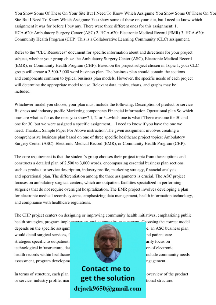 You show some of these on your site, but I need to know which assignment it was for before I buy any. There were three different ones for this assignment: 1. HC