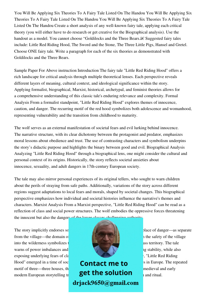 You Will Be Applying Six Theories To A Fairy Tale Listed On The Handou Create a short analysis of any well-known fairy tale, applying each critical theory (you 