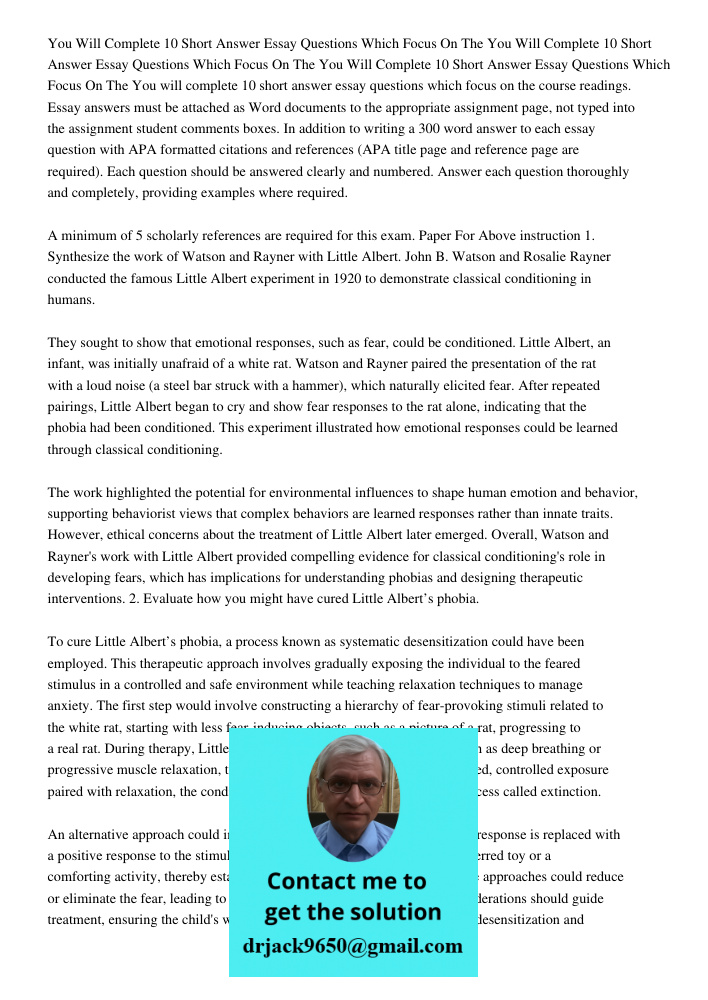 You Will Complete 10 Short Answer Essay Questions Which Focus On The You will complete 10 short answer essay questions which focus on the course readings. Essay