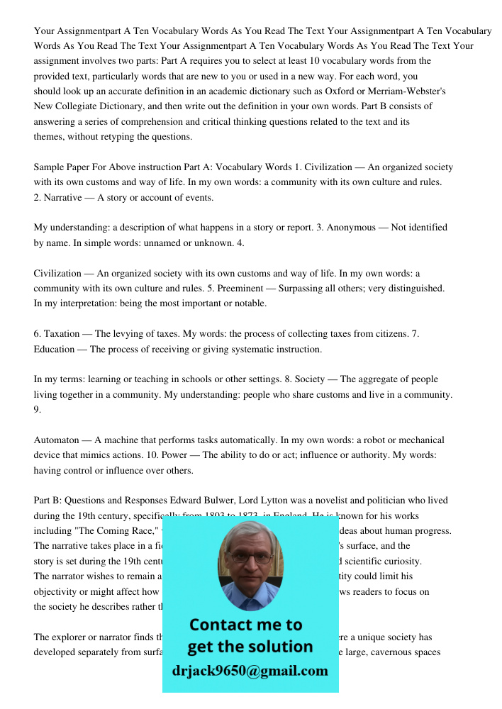 Your Assignmentpart A Ten Vocabulary Words As You Read The Text Your assignment involves two parts: Part A requires you to select at least 10 vocabulary words f