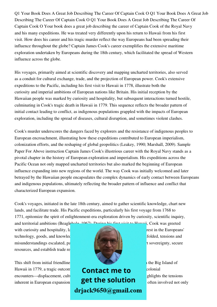 Q1 Your Book Does A Great Job Describing The Career Of Captain Cook O Your book does a great job describing the career of Captain Cook of the Royal Navy and his
