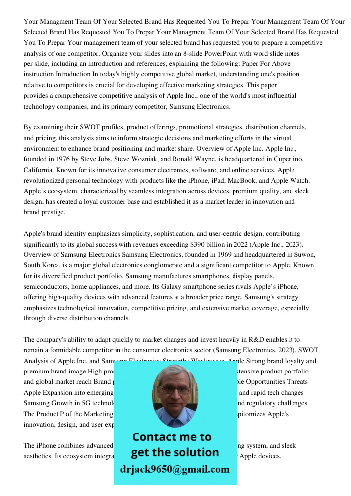 Your Managment Team Of Your Selected Brand Has Requested You To Prepar Your management team of your selected brand has requested you to prepare a competitive an