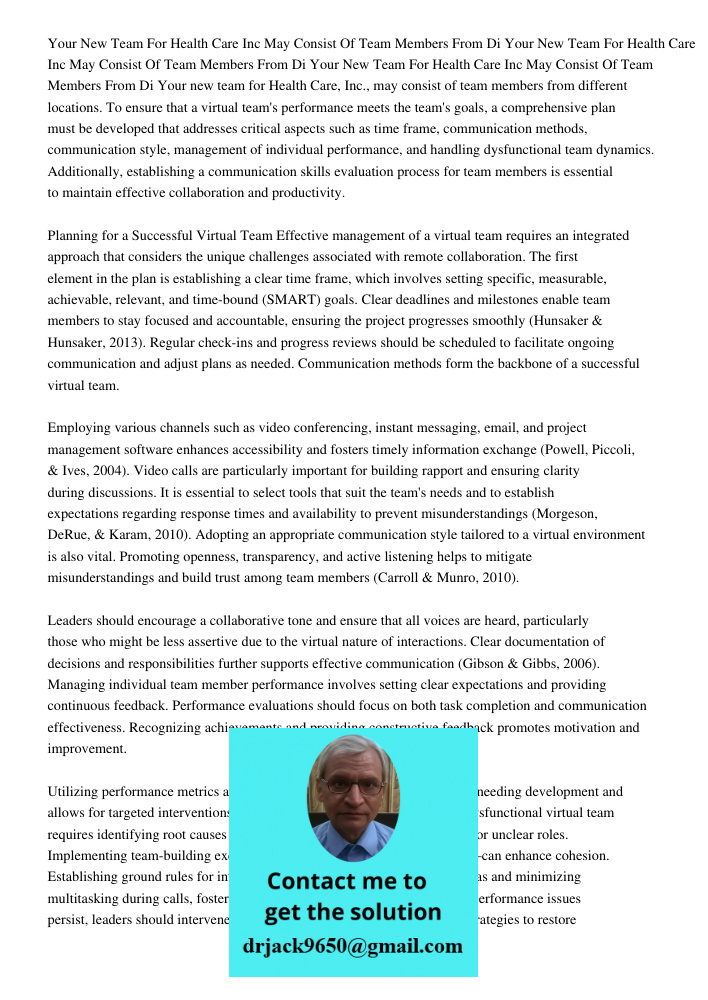 Your New Team For Health Care Inc May Consist Of Team Members From Di Your new team for Health Care, Inc., may consist of team members from different locations.