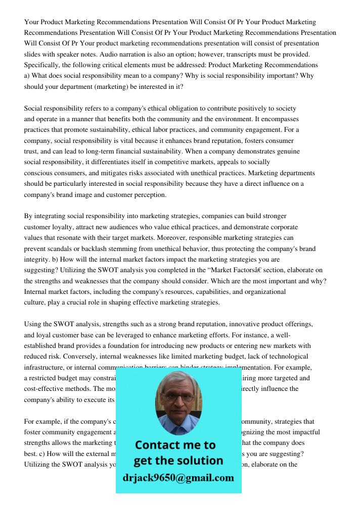 Your Product Marketing Recommendations Presentation Will Consist Of Pr Your product marketing recommendations presentation will consist of presentation slides w