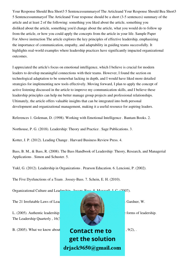Your response should be a short (3-5 sentences) summary of the article and at least 2 of the following: something you liked about the article, something you dis