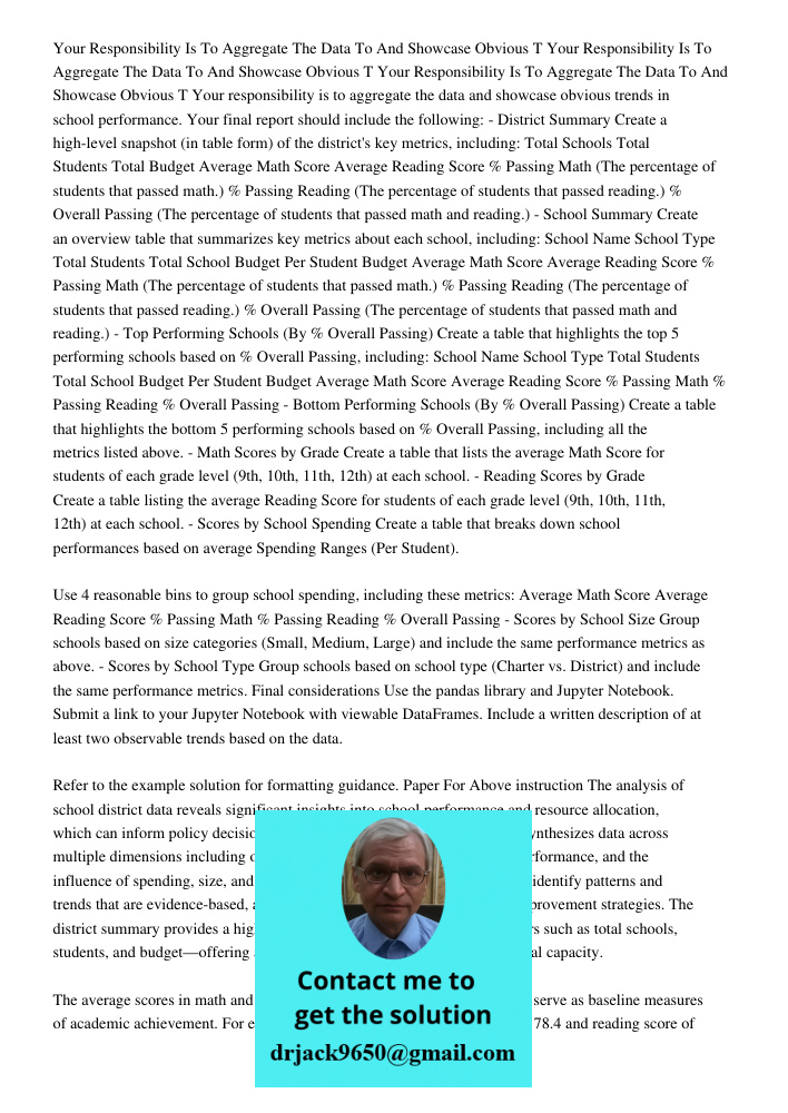 Your Responsibility Is To Aggregate The Data To And Showcase Obvious T Your responsibility is to aggregate the data and showcase obvious trends in school perfor