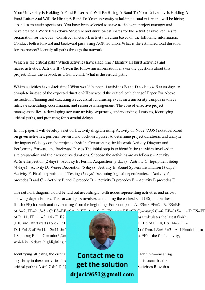 Your university is holding a fund-raiser and will be hiring a band to entertain spectators. You have been selected to serve as the event project manager and hav