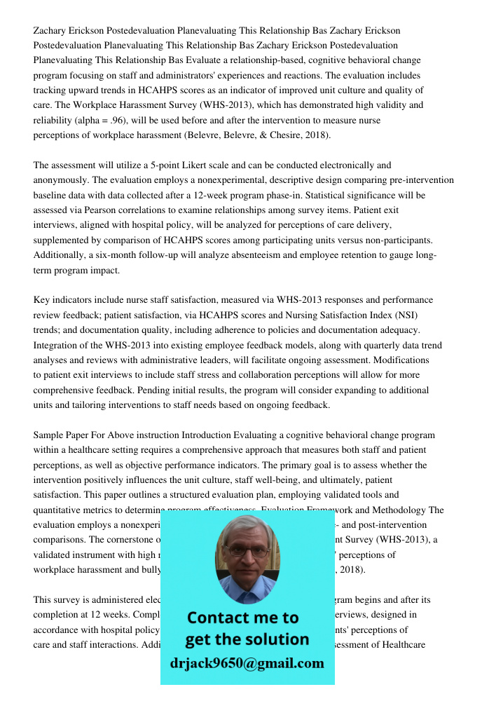 Zachary Erickson Postedevaluation Planevaluating This Relationship Bas Evaluate a relationship-based, cognitive behavioral change program focusing on staff and 